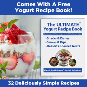 Ultimate Yogurt Strainer includes a free 32-recipe eBook for snacks and desserts.