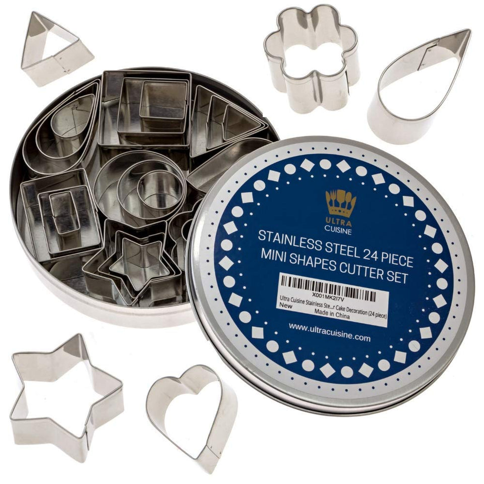 Ultra Cuisine 24pc mini cookie cutters set arranged for versatile shapes.