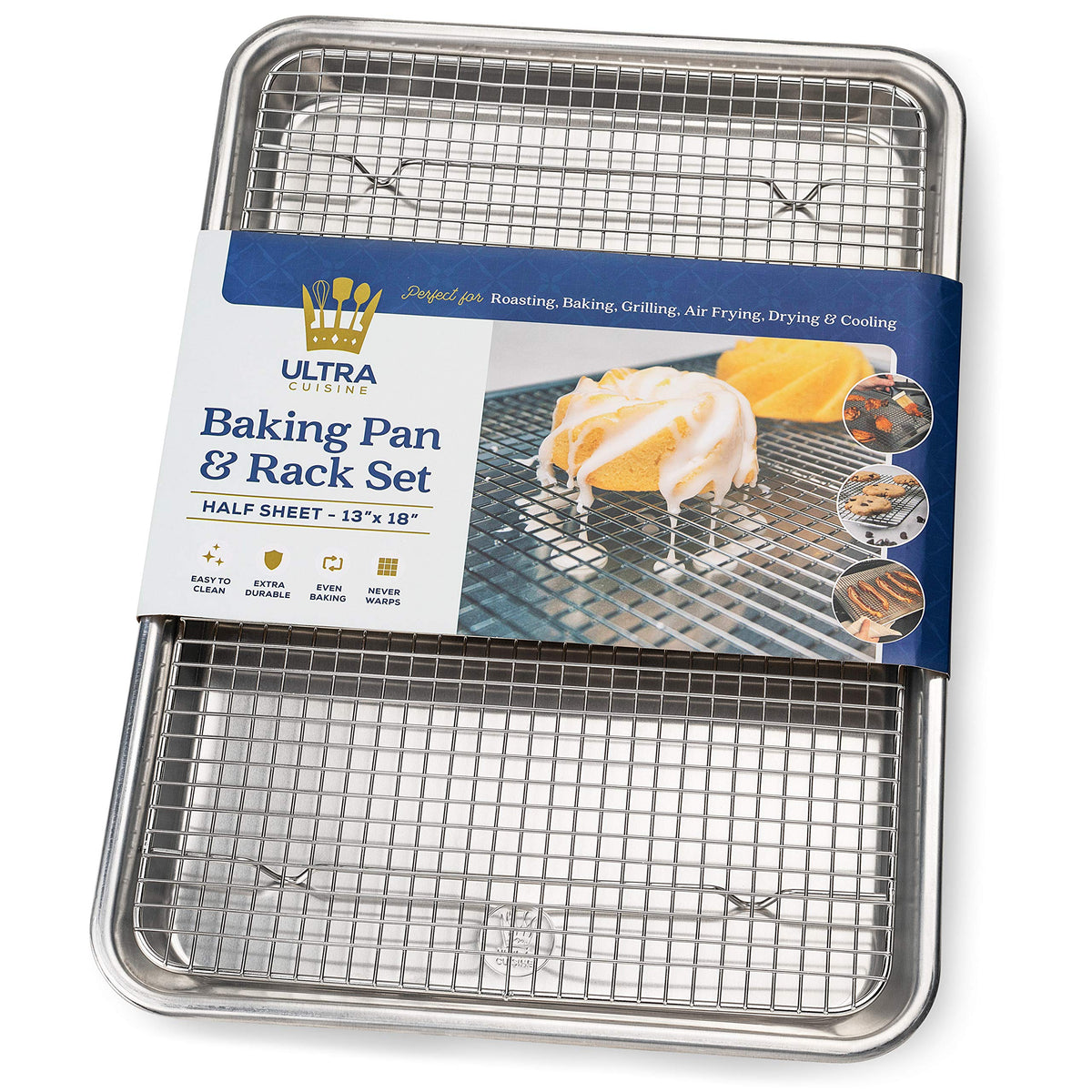 Ultra Cuisine aluminum baking sheet with even heat for consistent baking.