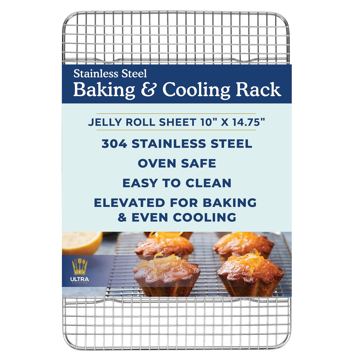 Ultra Cuisine baking rack fits 14.75x10 jelly roll pans for even cooling