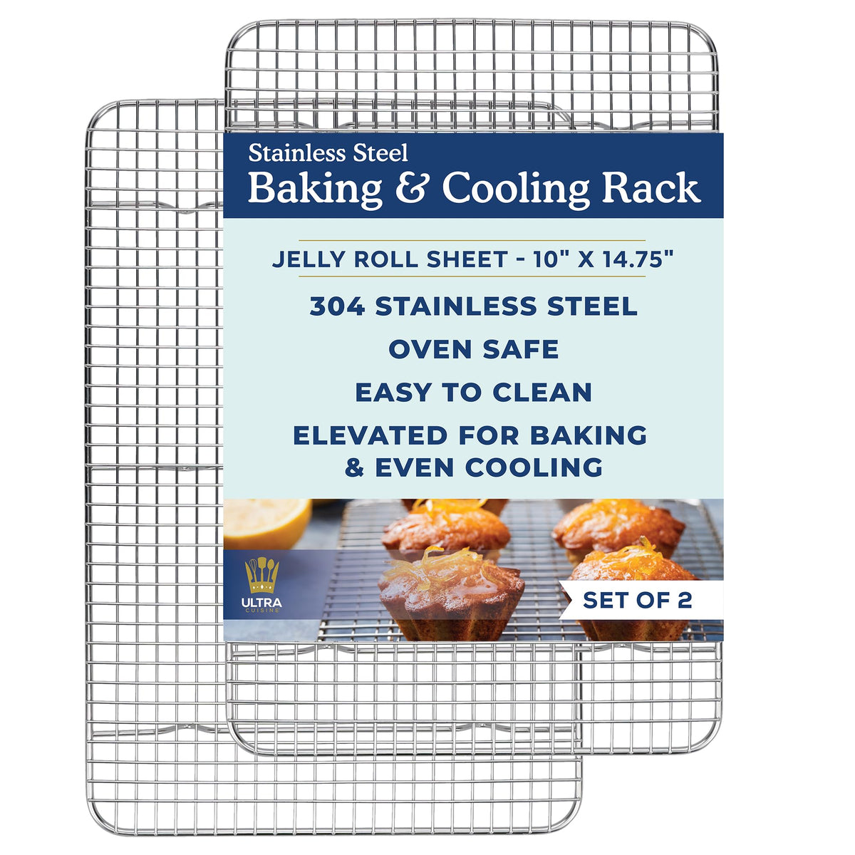 Ultra Cuisine cooling rack set, 2-pack, stainless steel, optimized airflow