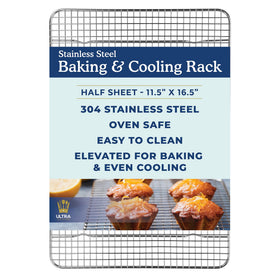 Ultra Cuisine heavy-duty cooling rack in oven for even roasting and cooling.