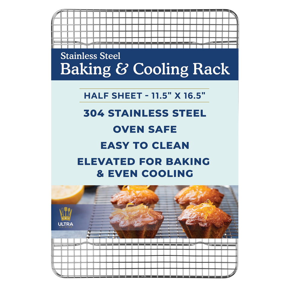 Ultra Cuisine heavy-duty cooling rack in oven for even roasting and cooling.