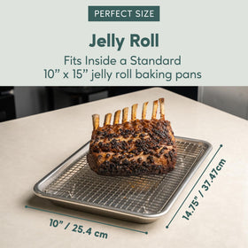 Rack designed to fit 10x15 jelly roll pans from Ultra Cuisine