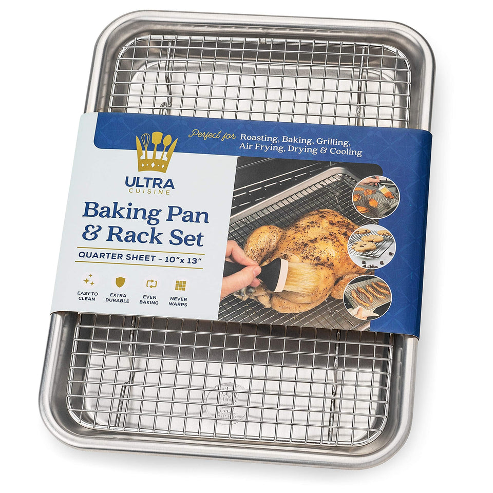 Ultra Cuisine quarter sheet pan with wire rack for even browning and cooling
