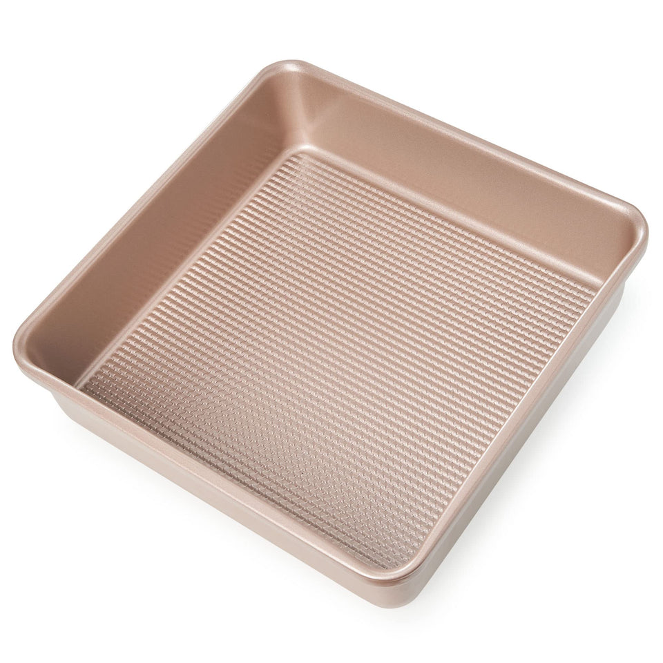Ultra Cuisine square cake pan with diamond texture for easy release.