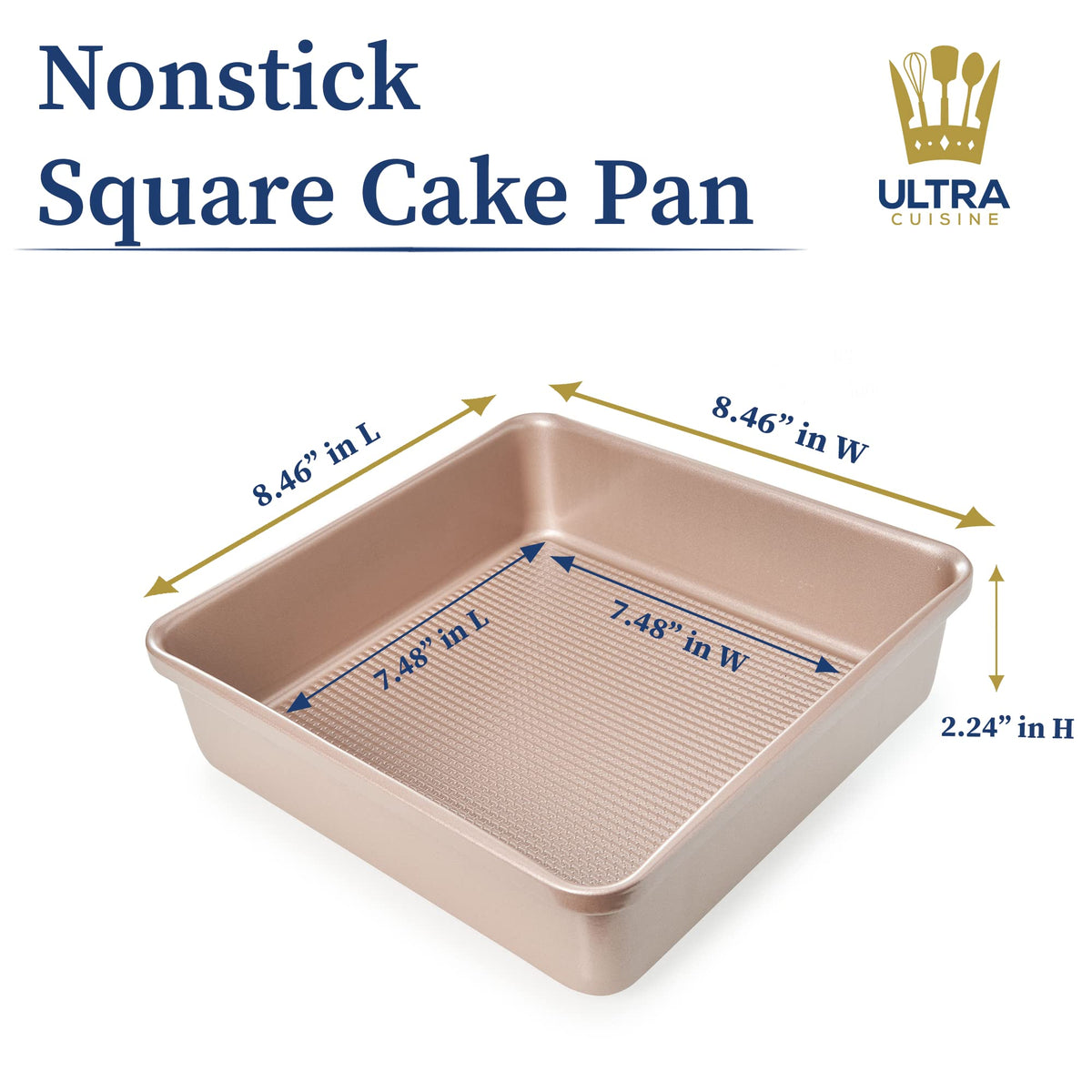 Ultra Cuisine 8x8 square pan delivers even baking across the surface.
