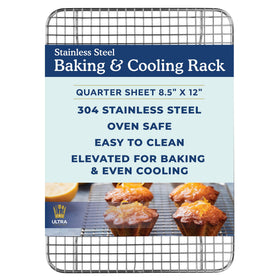 Ultra Cuisine stainless steel cooling rack front view with 1-inch height for even airflow.