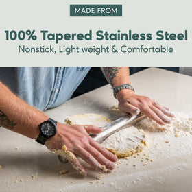 Ultra Cuisine tapered design rolling pin for precise dough thickness and control.