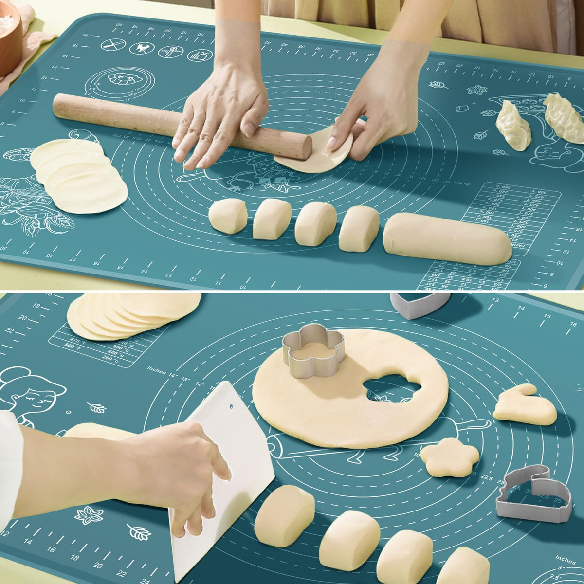 ULTRAKENO heat-resistant silicone mat supports dough rolling and oven prep.