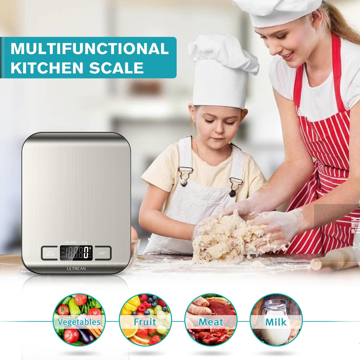 Ultrean backlit display improves readability in a dim kitchen environment.