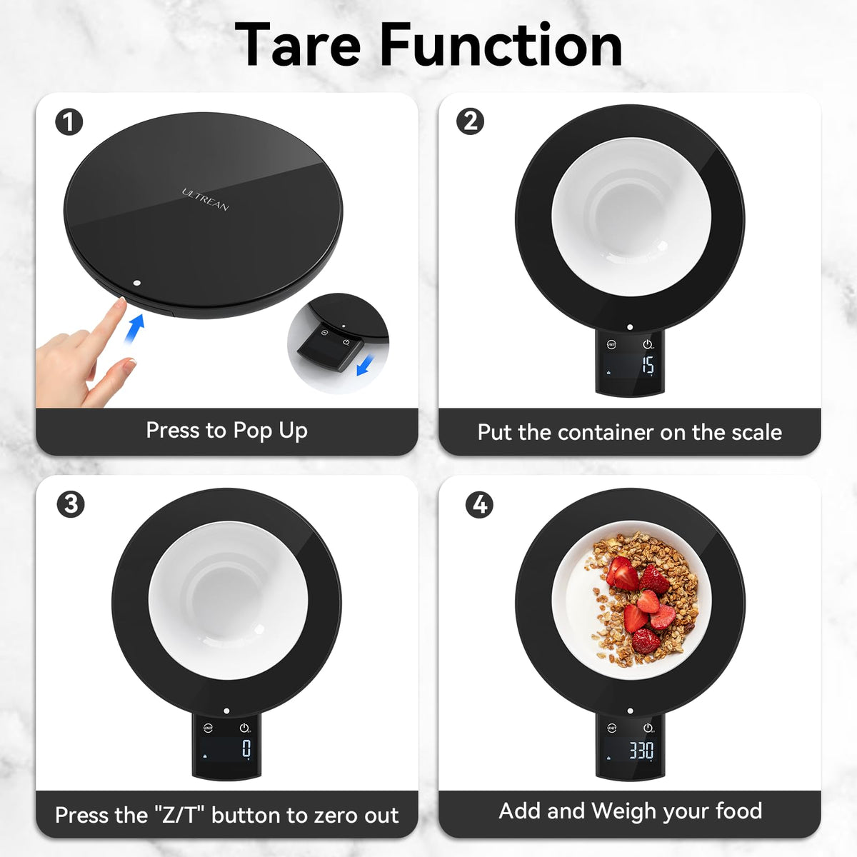 Ultrean battery-powered kitchen scale for cordless convenience