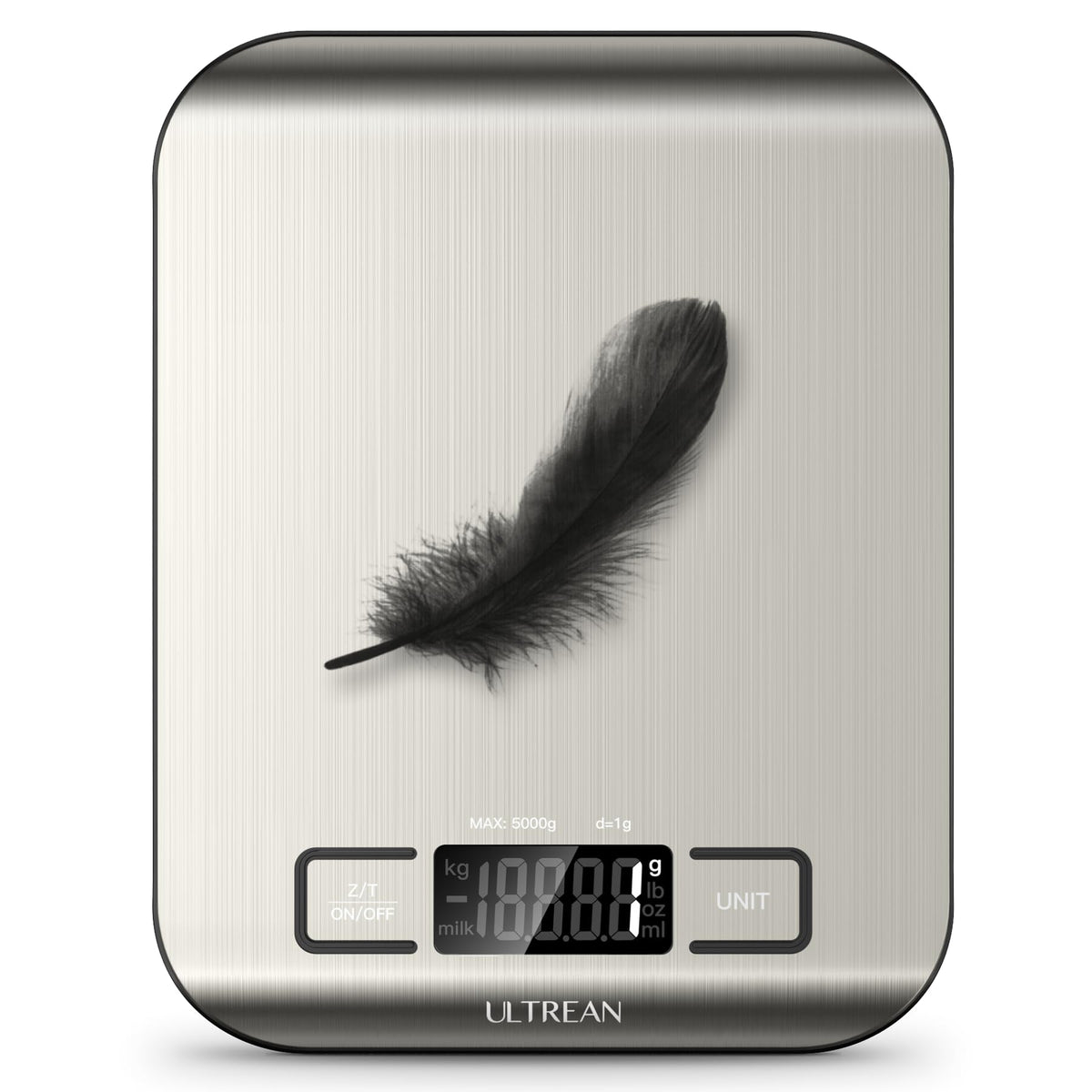 Ultrean food scale front view on a countertop with a clean stainless steel surface.