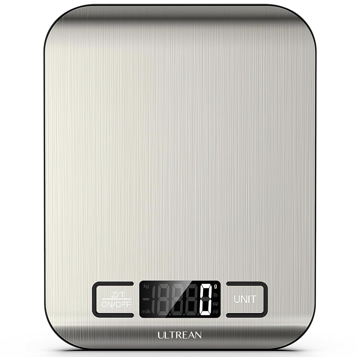 Ultrean food scale with four precise sensors for accurate ingredient weighing during meal prep.