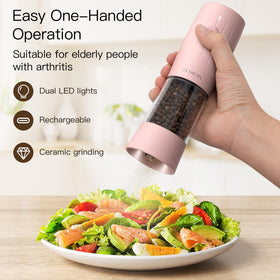 Ultrean salt and pepper grinder set with USB-C cables for quick charging.