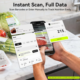 Ultrean tempered-glass surface on a compact, durable kitchen scale