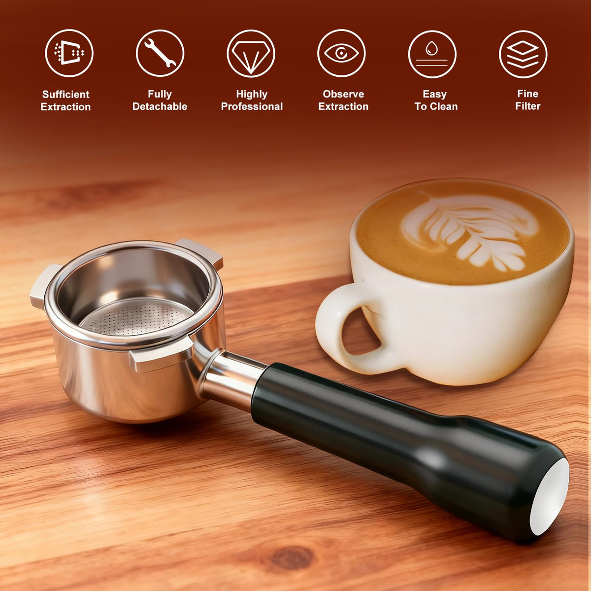 Suitable for both home and professional espresso setups with this portafilter.