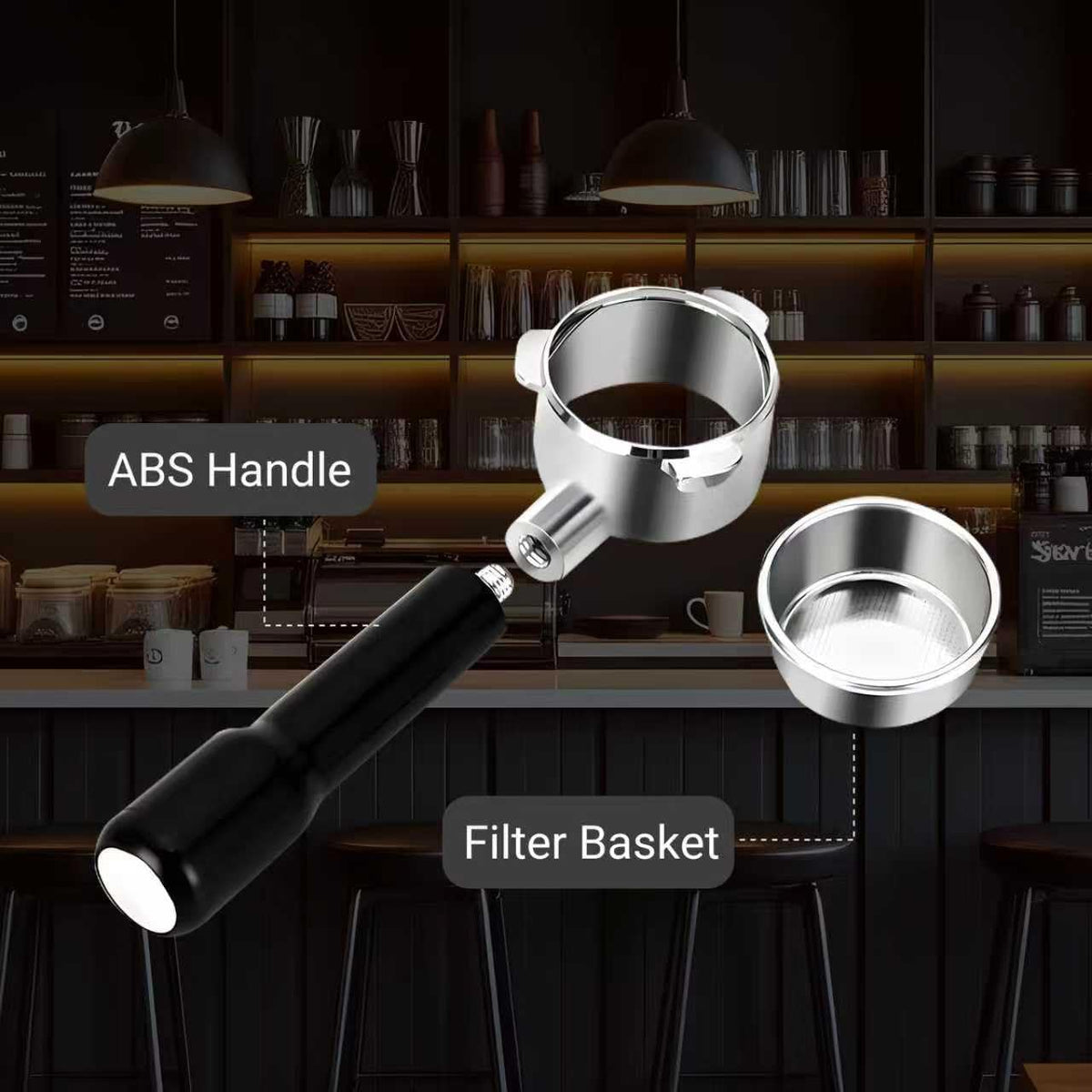 Ulycon ergonomic portafilter handle provides a comfortable, non-slip grip during long pulls.