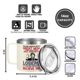 UMACVN 14oz mug on table with coffee for daily use.