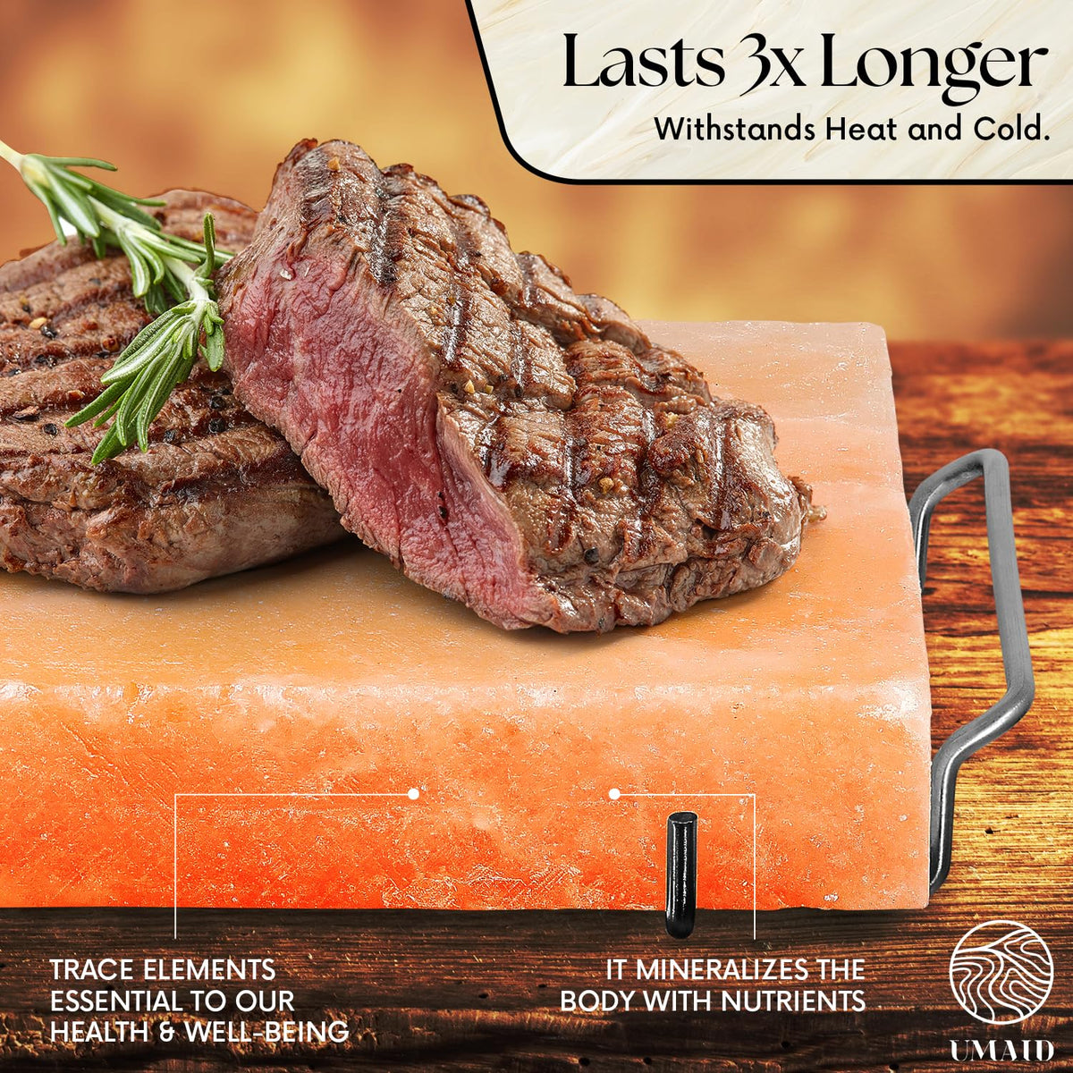 UMAID Himalayan salt block used as a rustic cutting surface.