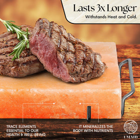 UMAID Himalayan salt block used as a rustic cutting surface.