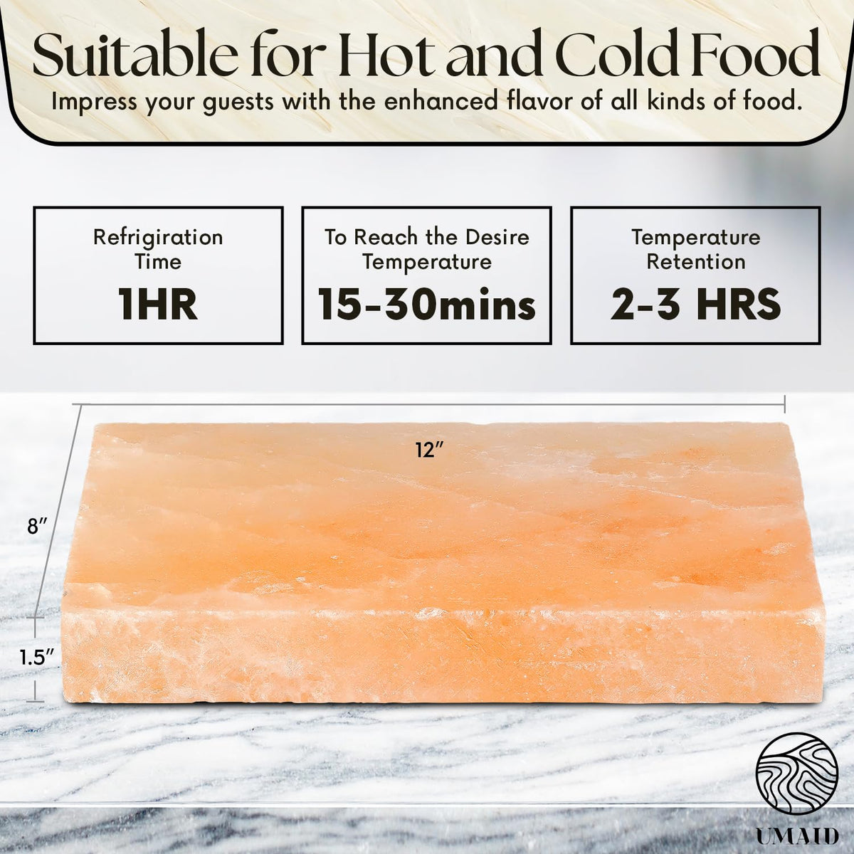 UMAID Himalayan salt block used to season grilled meat and vegetables.