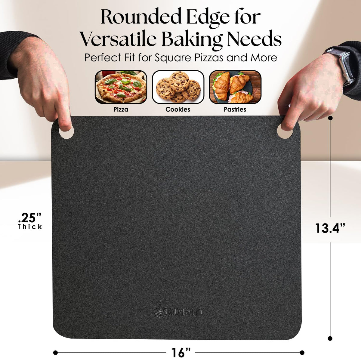 UMAID pizza steel demonstrates heat distribution for blistered edges and even bake.
