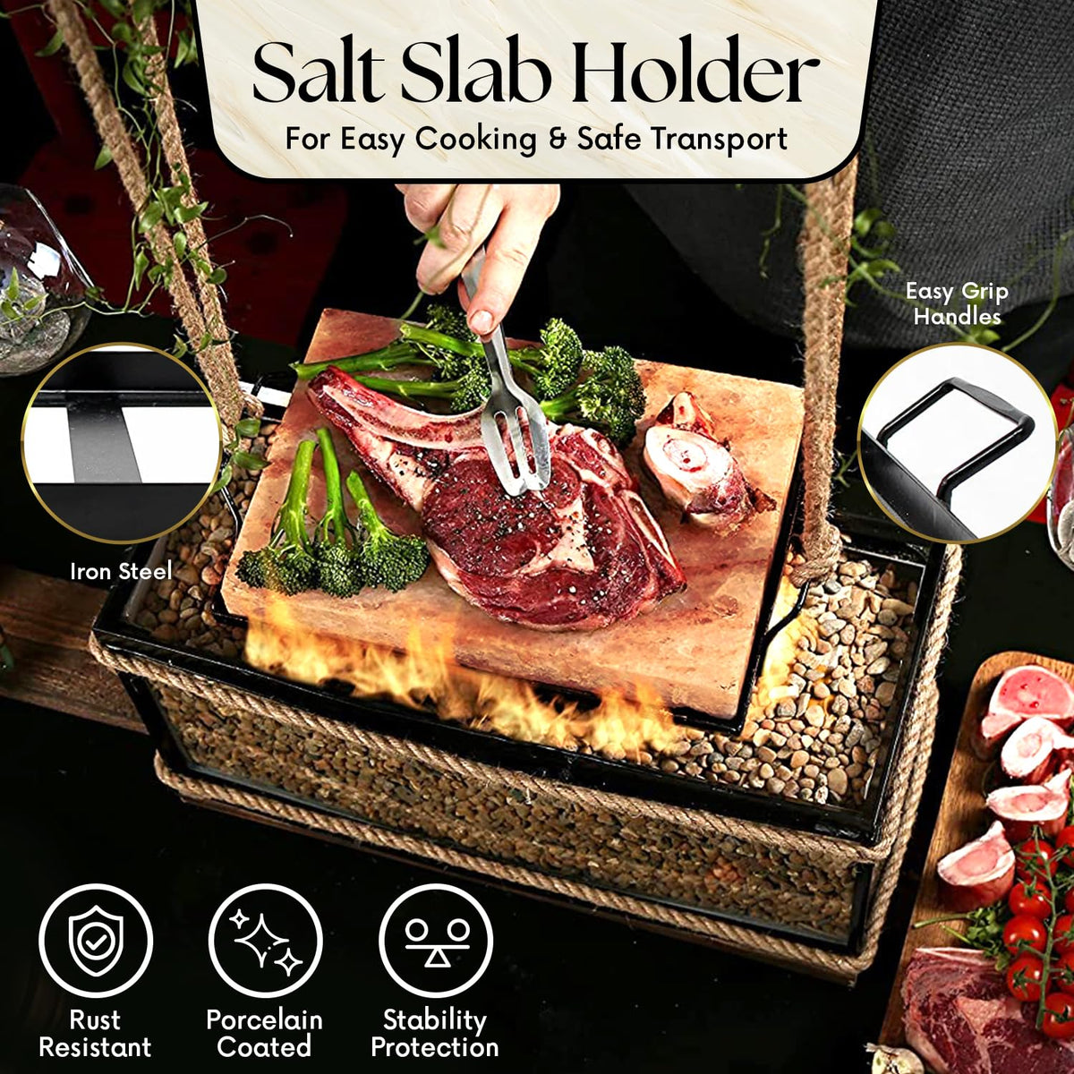 UMAID salt block cooking on stove enhances searing flavors and presentation