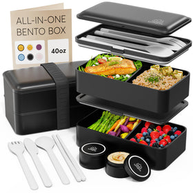 Umami Bento Box matte black front view showing a sleek, stackable lunch solution for easy meal prep.