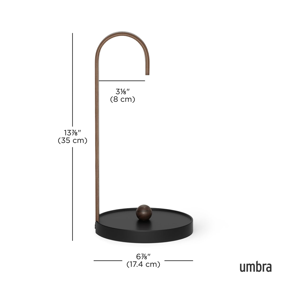 Umbra Bellwood black walnut finish adds warmth to any counter.