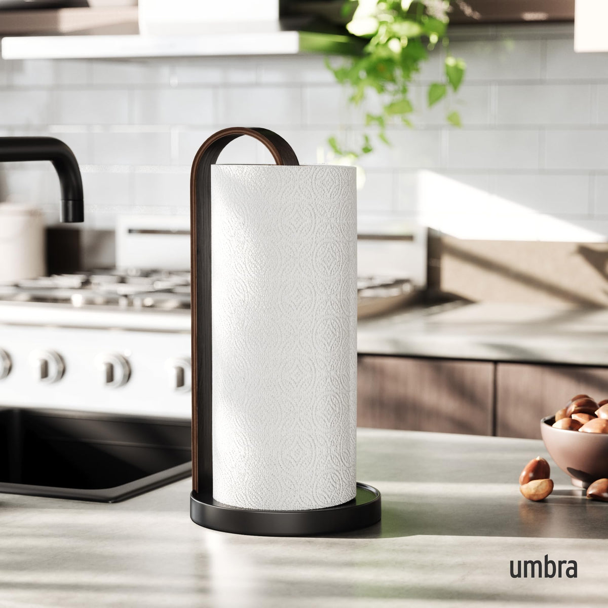 Umbra Bellwood with weighted metal base keeps towels secure while cooking.