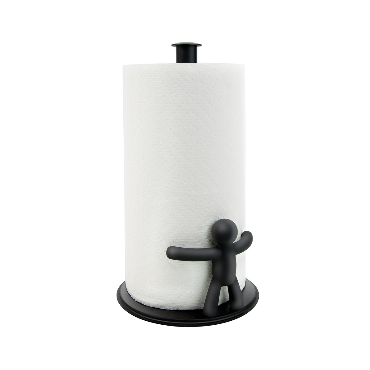 Umbra Buddy black countertop paper towel holder enables easy one-handed tearing.