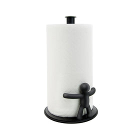 Umbra Buddy black countertop paper towel holder enables easy one-handed tearing.