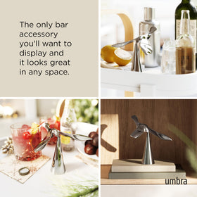 Umbra Tipsy on a bar cart enhances decor while staying ready to open a bottle.