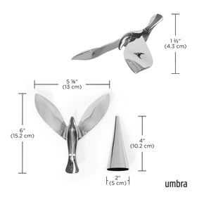 Umbra Tipsy closeup shows cast metal construction and a polished chrome finish.