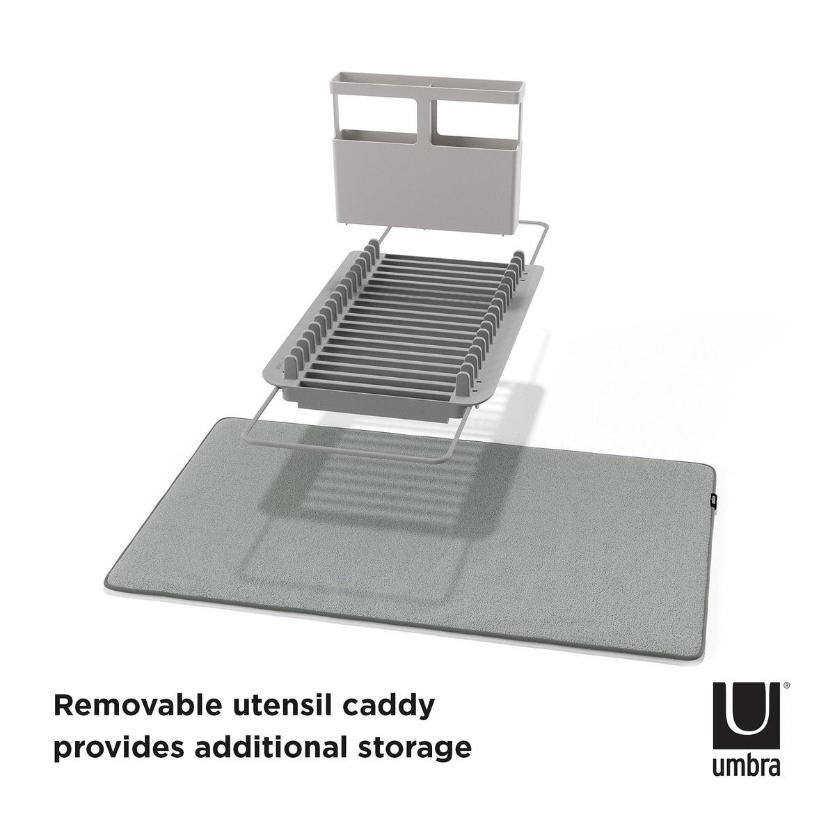 Umbra UDry holds up to 16 dishes with tidy drainage space.