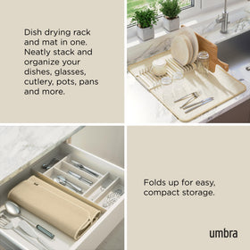 Umbra UDRY foldable dish drying rack compactly stored after use
