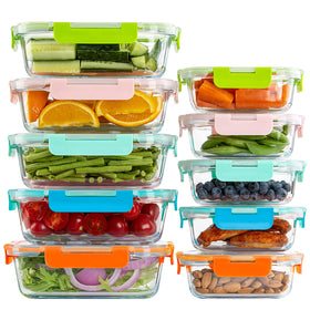 UMEIED 10-pack glass containers with 34oz and 12oz rectangles for meal prep.