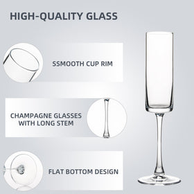 UMEIED crystal-clear flutes highlight 6oz capacity and refined presentation.