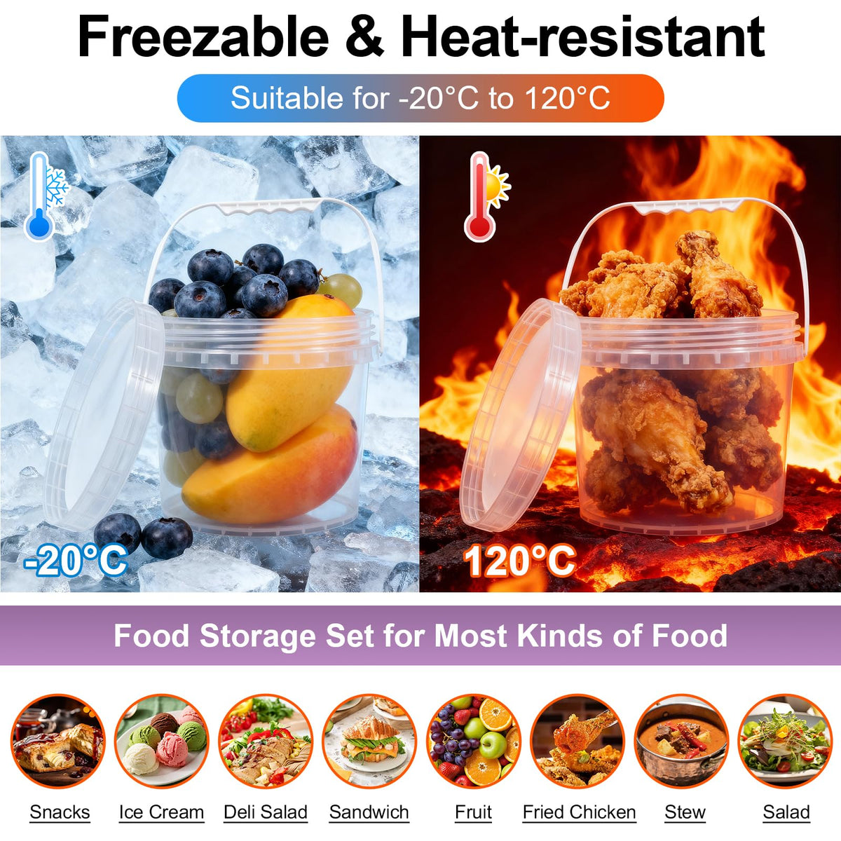 UMETASS food-grade buckets provide quick visibility for contents in the fridge.