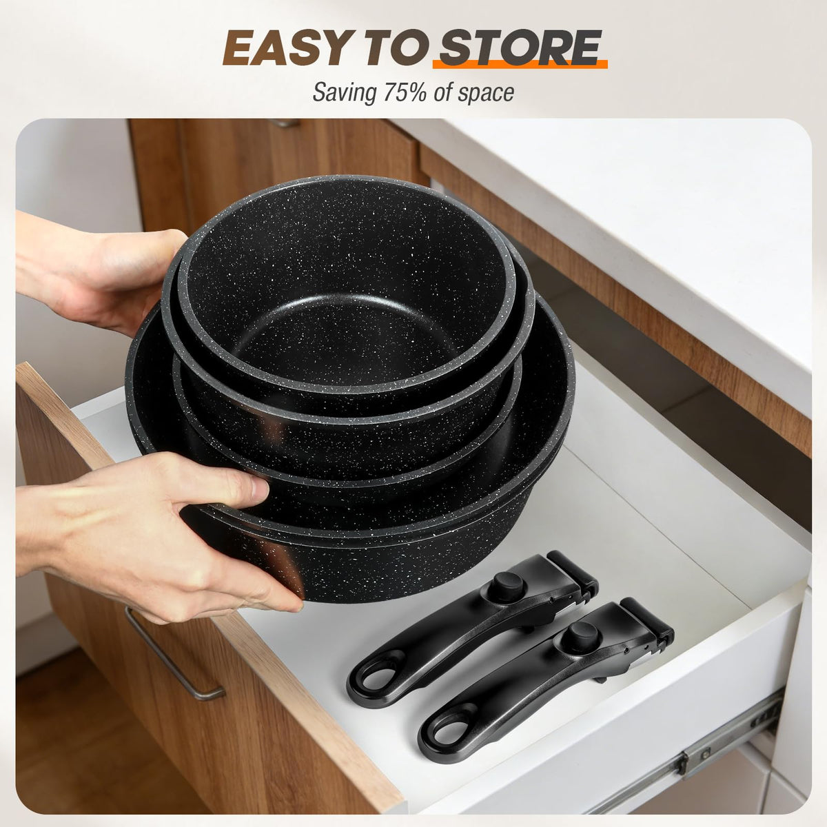 UMETRE detachable handle transforming pans into baking trays for versatile meals.
