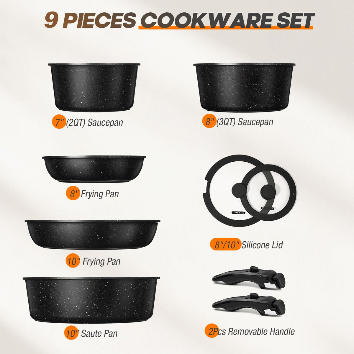 UMETRE nonstick cookware in eco-friendly aluminum for easy release.