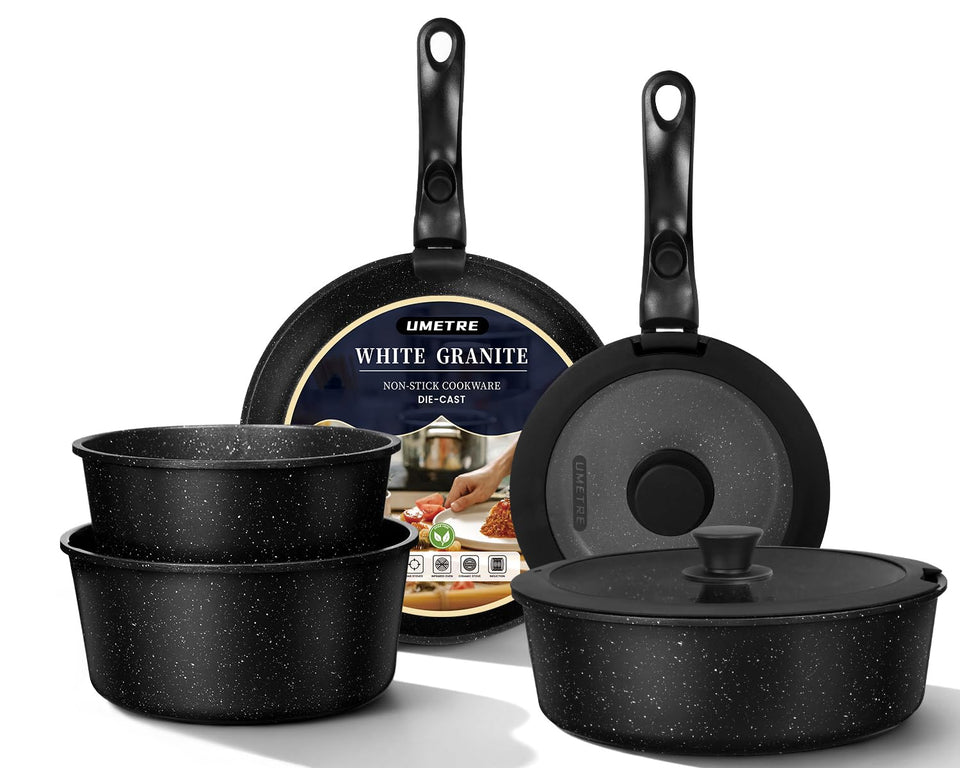 UMETRE pots and pans set with removable handle for versatile cooking.