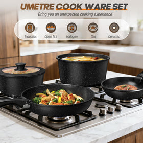 UMETRE RV-friendly cookware set fits compact kitchens during camping trips.