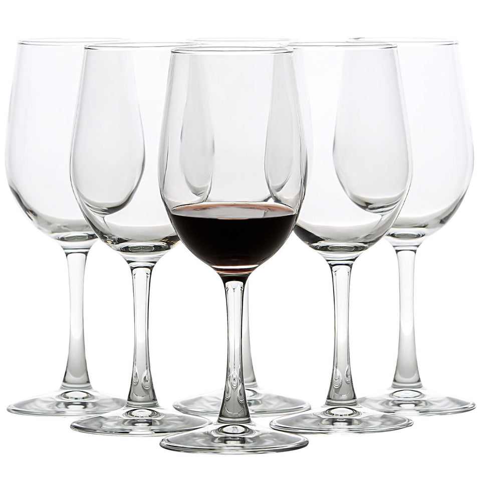 UMI UMIZILI 12oz wine glasses set of 6 on table, clear visibility for red or white wines