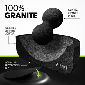 UMIEN granite mortar and pestle close-up highlighting durable natural stone.