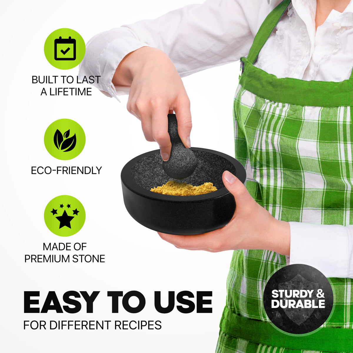 UMIEN mortar and pestle for salsa and pesto preparation.