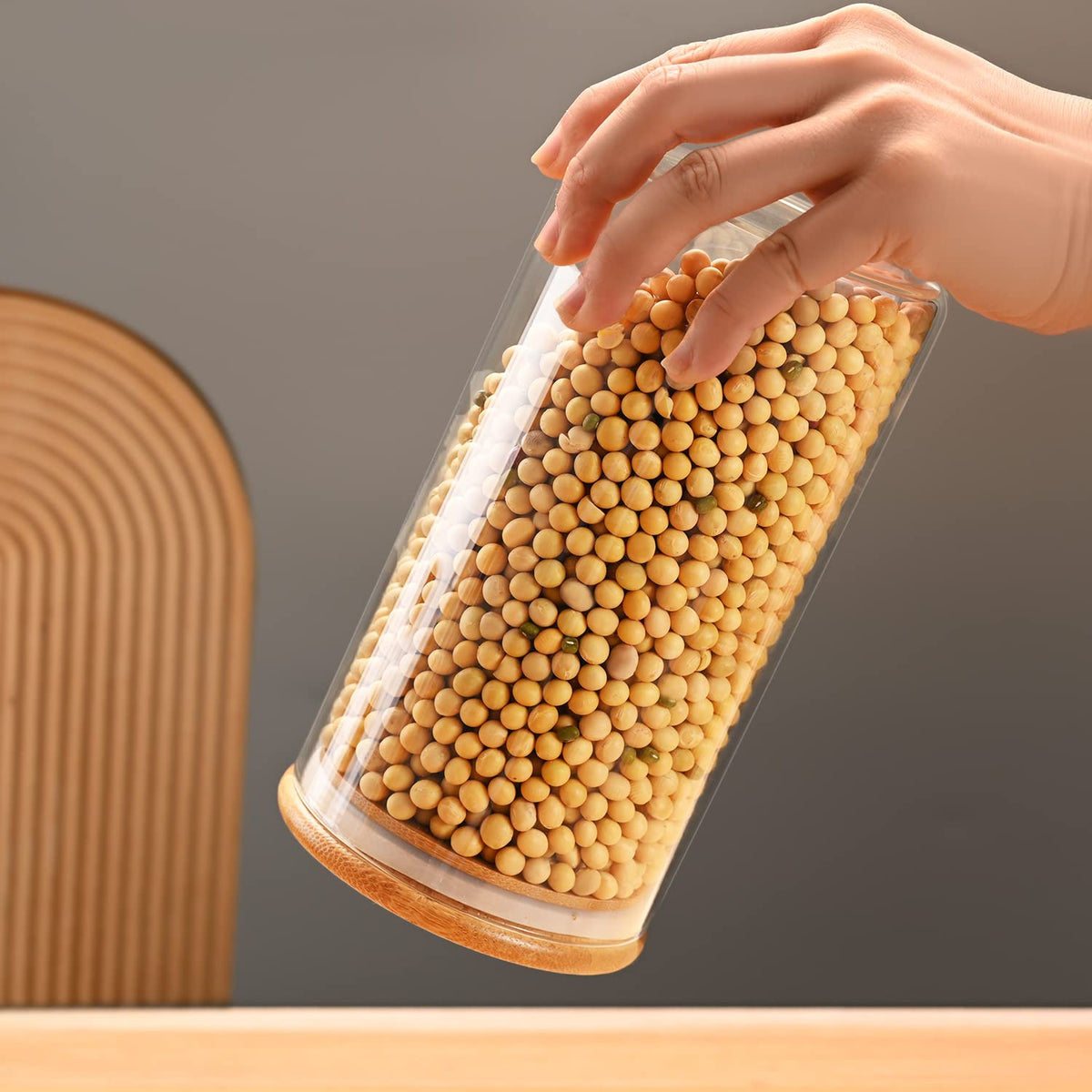 Umieo clear glass jar offers quick content visibility on your counter
