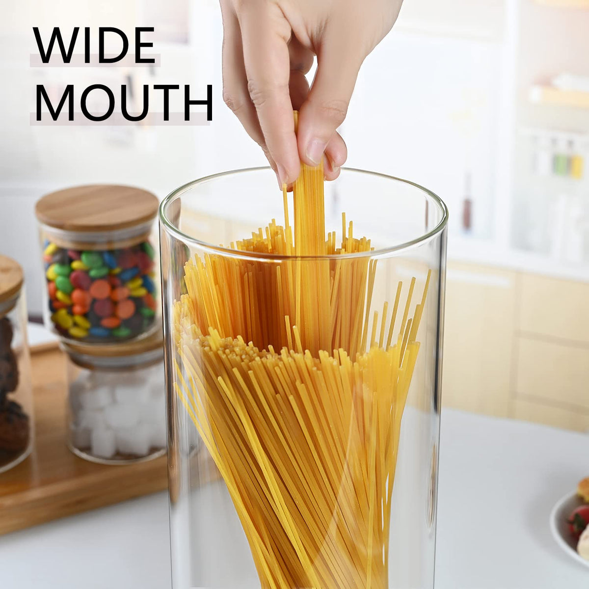 Umieo wide-mouth glass jar makes scooping snacks easy