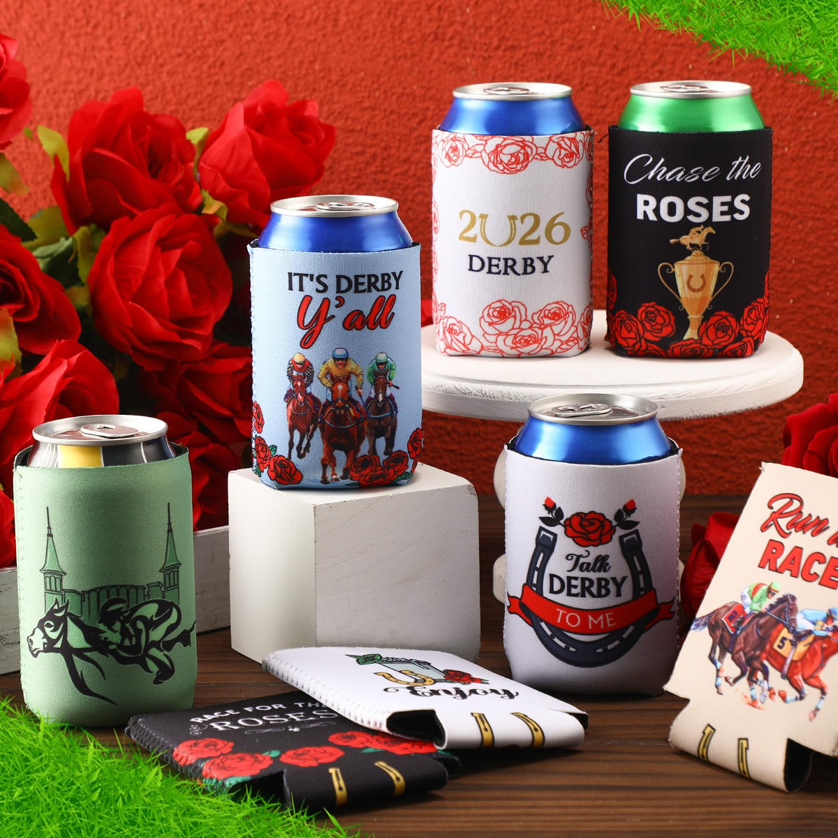 Umigy derby themed patterns on can sleeve add festive vibe to parties.